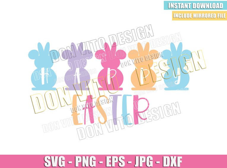 Mickey Happy Easter Bunnies (SVG dxf png) Disney Bunny Mouse Ears Cut File Cricut Silhouette Vector Clipart Design Holiday Mickey Happy Easter Bunnies (SVG dxf png) Disney Bunny Mouse Ears Cut File Cricut Silhouette Vector Clipart - Don Vito Design Store