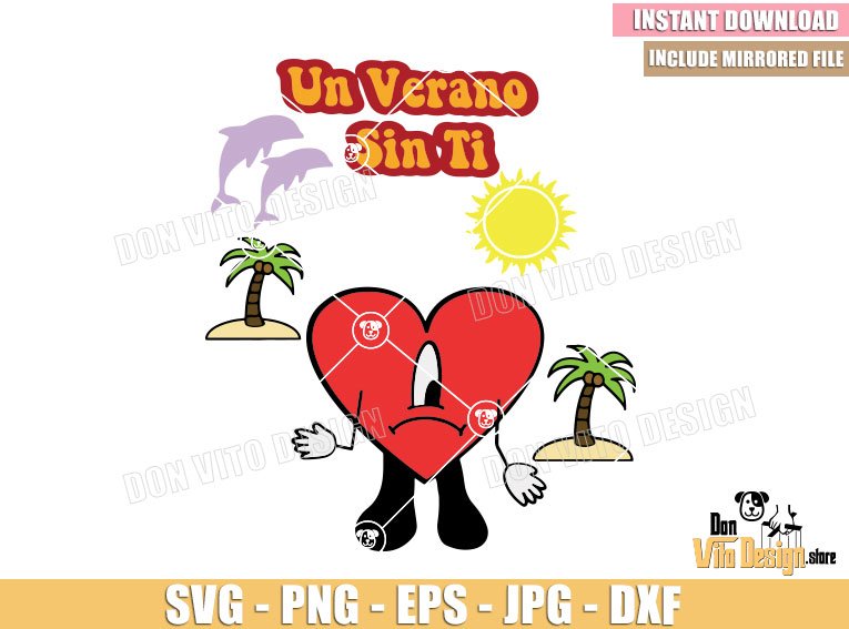 Bad Bunny Heart Tattoo (SVG dxf png) Un Verano Sin Ti Album Dolphins Palms Cut File Cricut Silhouette Vector Clipart Design Music Bad Bunny Heart Tattoo (SVG dxf png) Un Verano Sin Ti Album Dolphins Palms Cut File Cricut Silhouette Vector Clipart