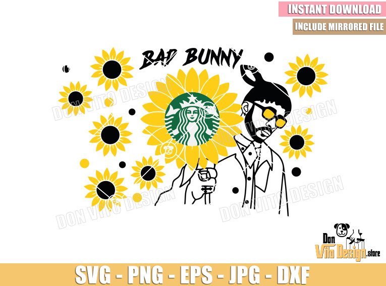 Bad Bunny Sunflower Full Wrap (SVG dxf png) Starbucks Logo Coffee Cup Flowers Cut File Cricut Silhouette Vector Clipart Design Music Bad Bunny Sunflower Full Wrap (SVG dxf png) Starbucks Logo Coffee Cup Flowers Cut File Cricut Silhouette Vector Clipart - DonVito Design Store