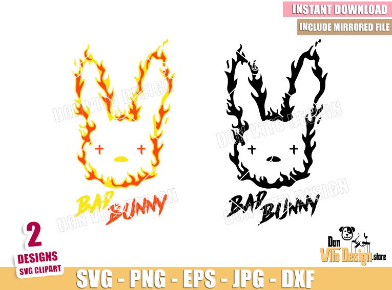 Flames Bad Bunny Logo (SVG dxf png) Fire El Conejo Malo Rabbit Head Benito Cut File Cricut Silhouette Vector Clipart 2 Designs Music Flames Bad Bunny Logo (SVG dxf png) Fire El Conejo Malo Rabbit Head Benito Cut File Cricut Silhouette Vector Clipart