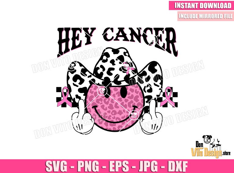 Hey Cancer Cowboy Smiley (SVG dxf png) Pink Ribbon Western Hat Groovy Face Breast Cancer Cut File Cricut Silhouette Vector Clipart Design Smile Hey Cancer Cowboy Smiley (SVG dxf png) Pink Ribbon Western Hat Groovy Face Breast Cancer Cut File Cricut Silhouette Vector